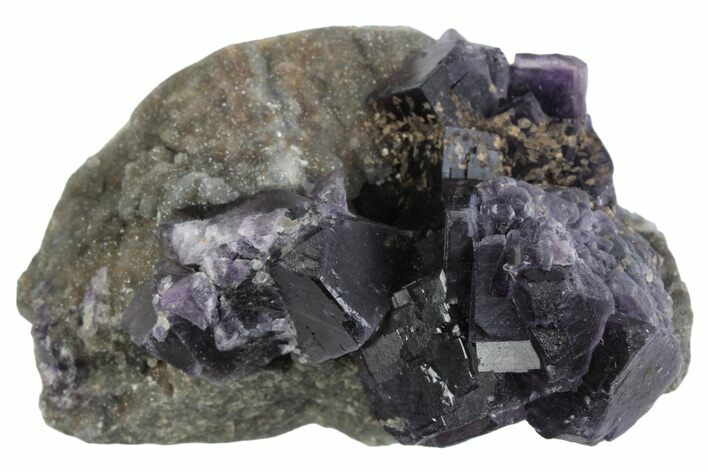 Purple Cubic Fluorite Crystal Cluster on Druzy Quartz - China #364640